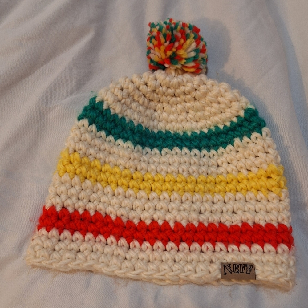 Neff Striped Knitted Beanie with Pom Pom